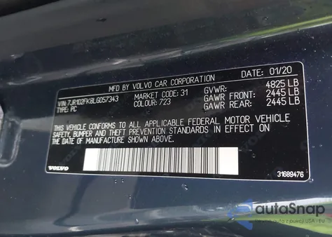 2020 Volvo S60 T5 Momentum z USA, uszkodzony, nr VIN 7JR102FK8LG057343